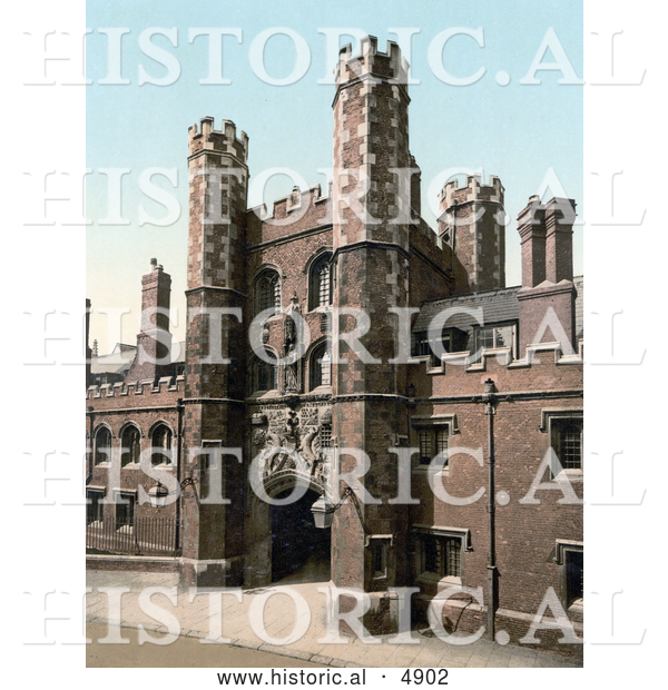 Historical Photochrom of the Main Entrance Gate to St John’s College in Cambridge, Cambridgeshire, England, United Kingdom