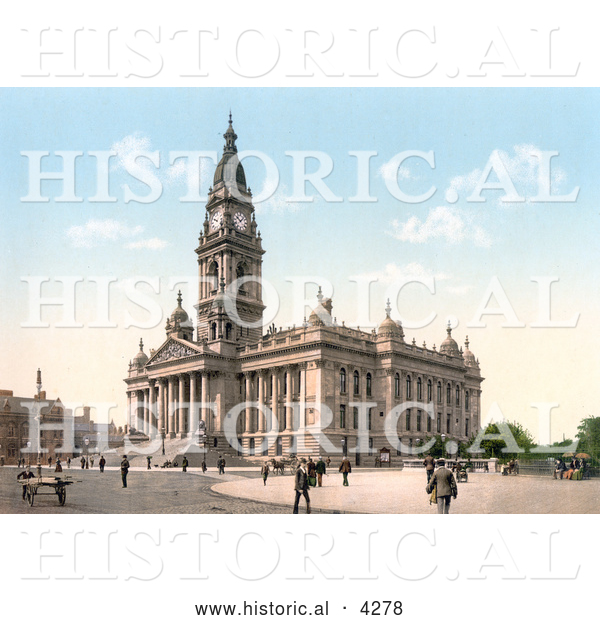 Historical Photochrom of the Portsmouth Guildhall or Town Hall in Portsmouth, Hampshire, England