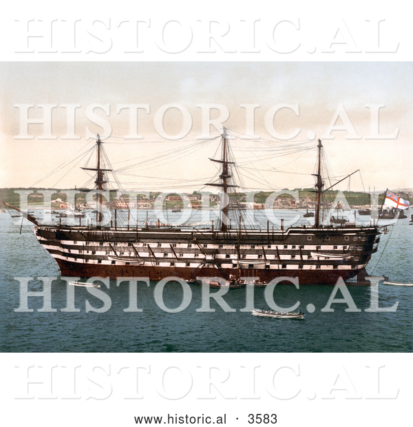 Historical Photochrom of the Royal Navy HMS Impregnable Training Ship in Plymouth Devon England UK