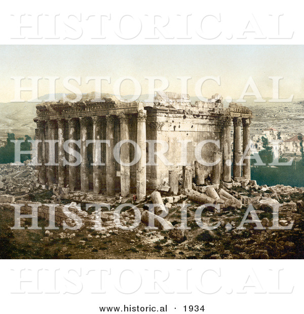 Historical Photochrom of the Temple of Jupiter Exterior, Lebanon