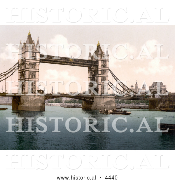 Historical Photochrom of the Tower Bridge over the River Thames in London, England