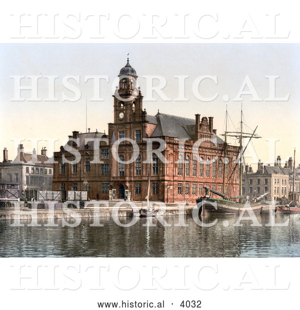 Historical Photochrom of the Town Hall on the Quay in Yarmouth Norfolk England UK