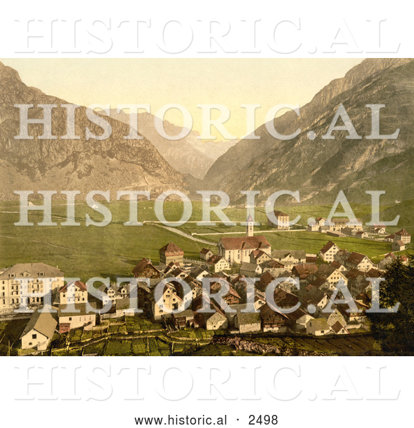 Historical Photochrom of the Village of Andermatt, Switzerland
