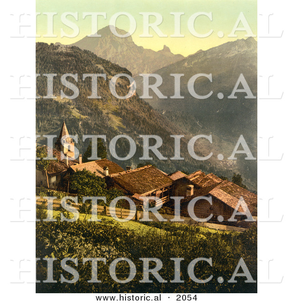 Historical Photochrom of the Village of Gryon, Switzerland