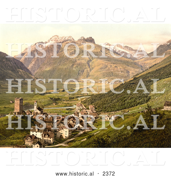 Historical Photochrom of the Village of Hospenthal near Furka Pass, Switzerland