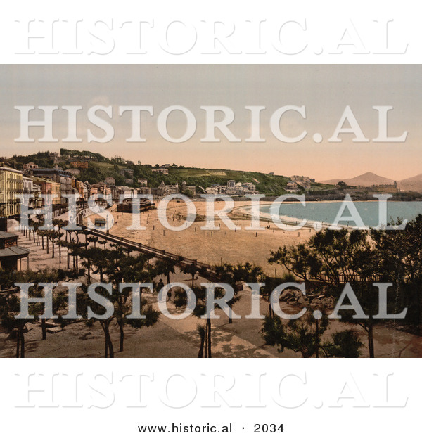 Historical Photochrom of the Waterfront Village of Donostia-San Sebastian, Spain