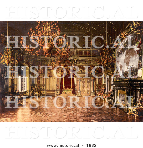 Historical Photochrom of Throne Room, Miramar, Istria, Austro-Hungary