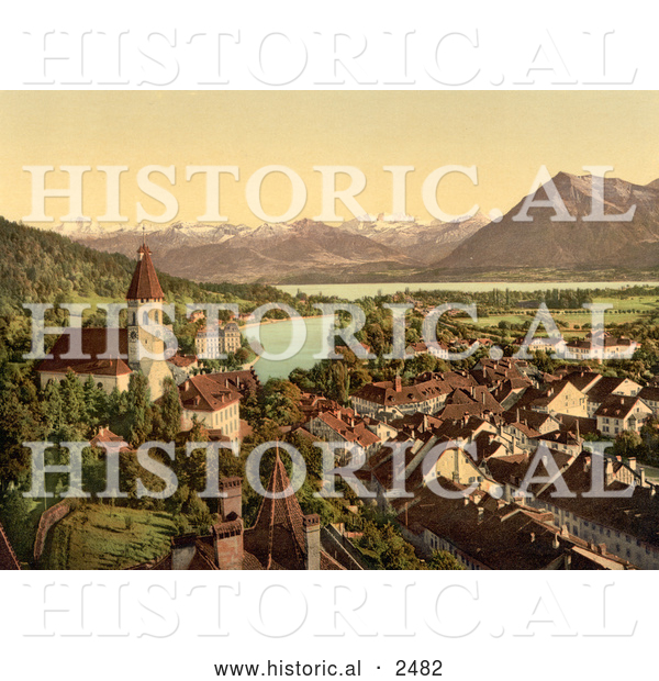 Historical Photochrom of Thun on Lake Thun, Switzerland