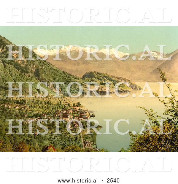 Historical Photochrom of Vitznau, Lake Lucerne, Switzerland