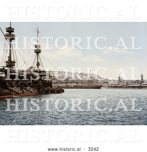 Historical Photochrom of Warships in the Harbor, Algiers, Algeria
