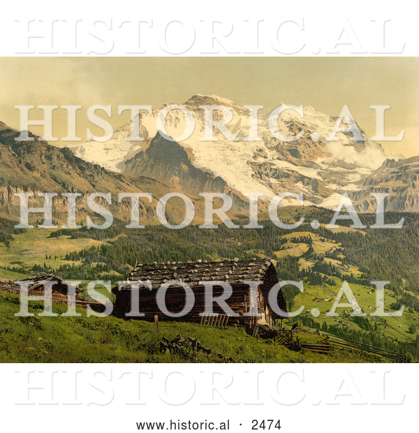 Historical Photochrom of Wengen and Jungfrau Mountains, Switzerland