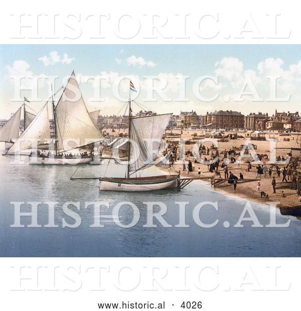 Historical Photochrom of Yachts Starting off from the Beach in Yarmouth Norfolk England UK