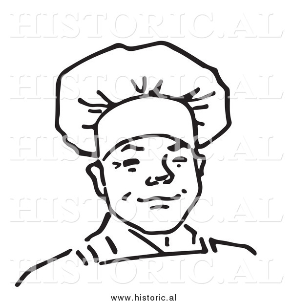 Historical Vector Clipart of a Smiling Male Chef - Outline