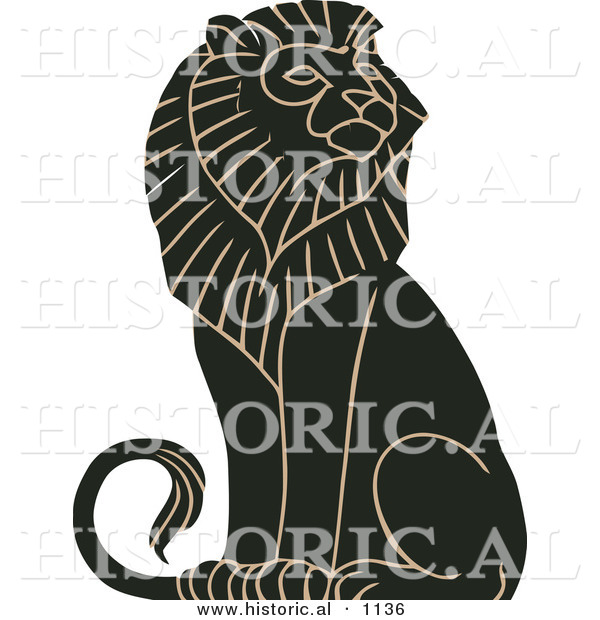Historical Vector Illustration of a Black and Brown Mature Majestic Male Lion Sitting