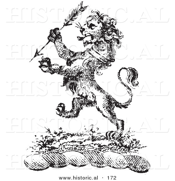 Historical Vector Illustration of a Lion Crest Featuring an Arrow - Black and White Version