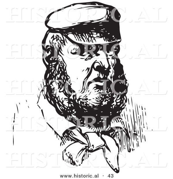 Historical Vector Illustration of a Obese Man with a Big Beard - Black and White Version