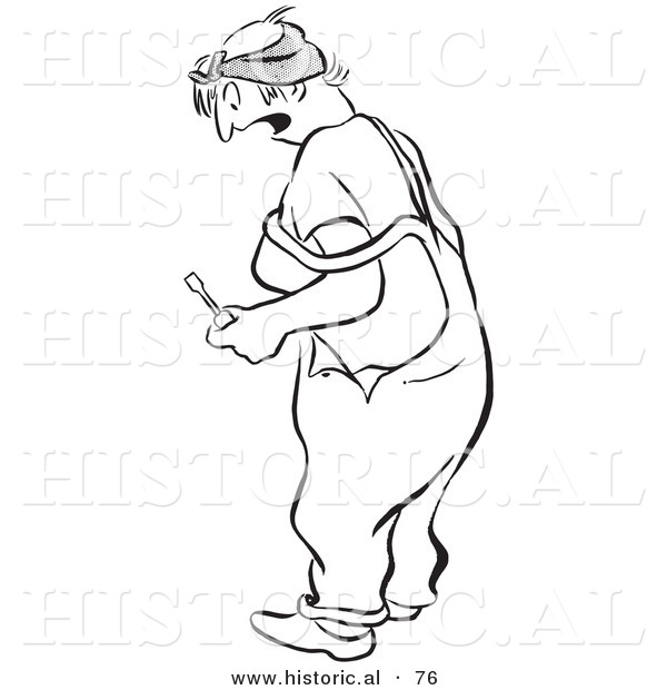 Historical Vector Illustration of a Shocked Female Worker - Black and White Version