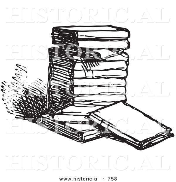 Historical Vector Illustration of a Stack of Old Books - Black and White Version