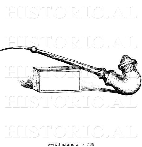 Historical Vector Illustration of an Old Pipe Leaning Against Box - Black and White Version