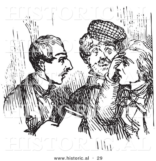 Historical Vector Illustration of Men Talking Amongst Each Other - Black and White Version