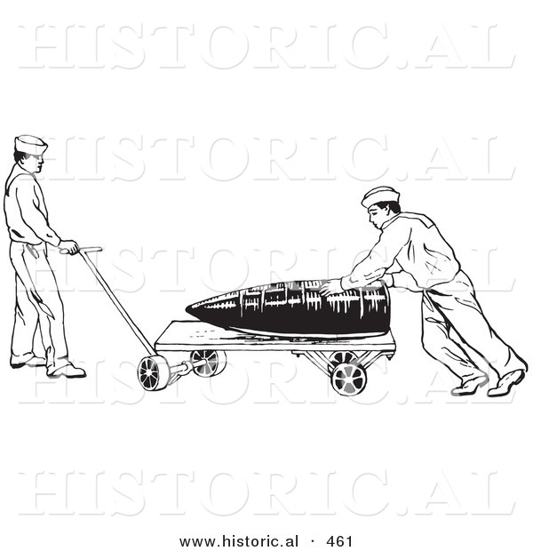 Historical Vector Illustration of Retro US Navy Soldiers Moving a Large Weapon - Black and White Version Retro US Navy Soldiers Moving a Large Weapon