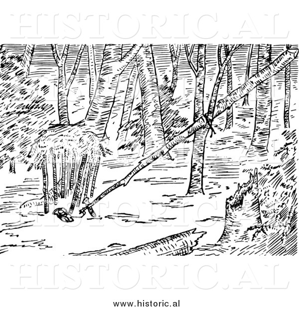 Illustration of a Balance Pole Animal Trap - Black and White