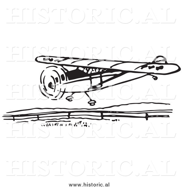 Illustration of a Flying Airplane Getting Ready to Land - Black and White