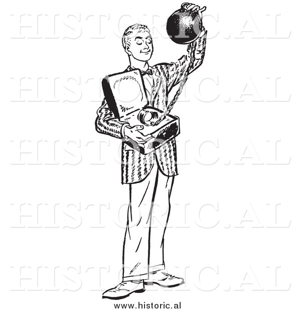 Illustration of a Grinning Young Man Offering a Heavy Ball and Chain Attached to a Commitment