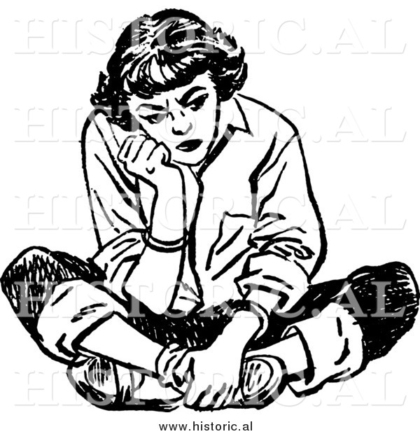 Illustration of a Mad Teen Girl Sitting on the Floor with a Bad Attitude