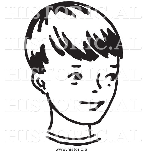 Illustration of a Smiling Little Boy - Retro Black and White Version