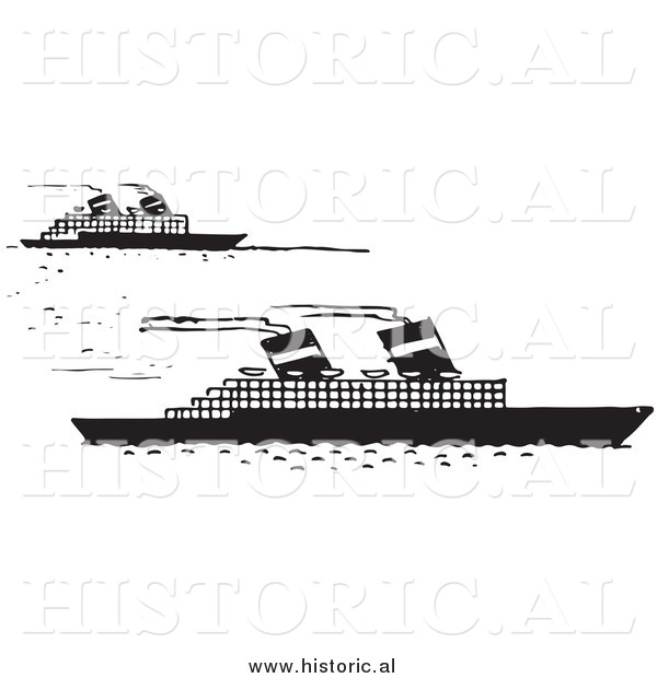 Illustration of a Steamboats Moving Forward - Black and White