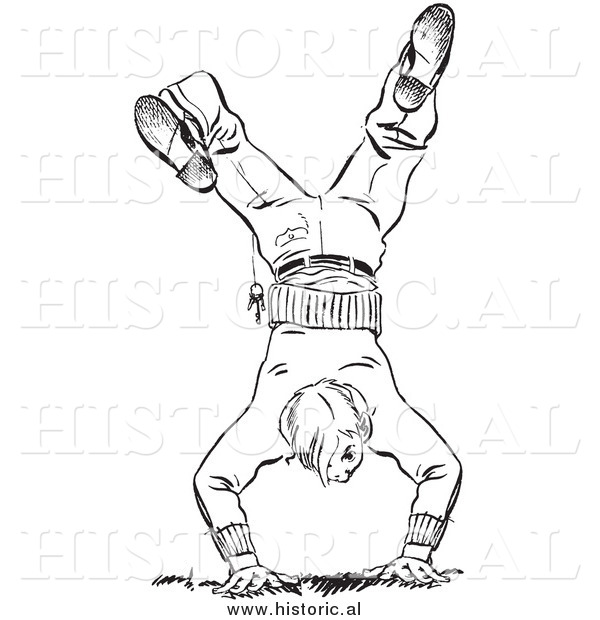 Illustration of a Teen Boy Hand Standing - Black and White