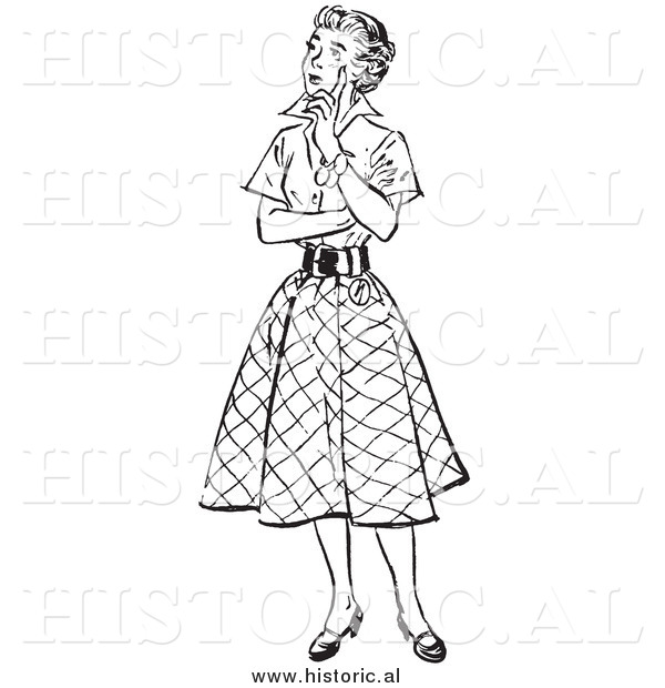 Illustration of a Young Lady Thinking - Black and White