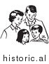 Clipart of a Happy Family Together: Mom, Dad, Daughter, and Son - Black and White Outline by JVPD