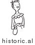 Clipart of a Smiling Young Lady Carrying a Purse on Her Wrist - Black and White Drawing by Picsburg