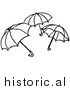 Clipart of Three Opened Umbrellas - Black and White Outline by Picsburg