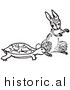 Historical Clipart of a Turtle and Hare Beside Each Other - Black and White Outline by Picsburg