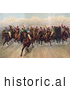 Historical Illustration of 19 Competitive Jockeys Racing Forward by Picsburg