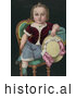 Historical Illustration of a Child Sitting in a Chair, Holding a Riding Crop and Hat by JVPD