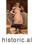 Historical Illustration of a Happy Girl with a Cat by Picsburg