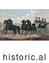 Historical Illustration of a Man and His Three Sons in a Carriage Being Pulled by Four Beautiful Black Horses by JVPD