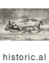 Historical Illustration of a Man and Lady Riding in a Horse Drawn Sleigh on a Wintry Road by JVPD