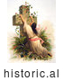 Historical Illustration of a Woman Draped on a Cross Covered with Vines by JVPD