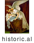 Historical Illustration of an Angel Rocking a Baby Cradle by JVPD