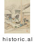 Historical Illustration of Samurai Warriors Attacking Japanese Villagers by JVPD