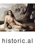 Historical Illustration of Sorrowful Mary Magdalene Seated Nude with a Human Skull and Cross by JVPD