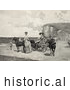 Historical Illustration of Two Beautiful Women by a Carriage on a Beach by JVPD