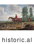 Historical Illustration of Two Men on Horseback, Fox Hunting with Dogs by JVPD