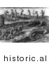 Historical Image of Native American Indians Killing Giant Alligators - Black and White Version by Picsburg