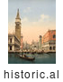 Historical Photochrom of a Bell Tower and Boats, Venice, Italy by Picsburg